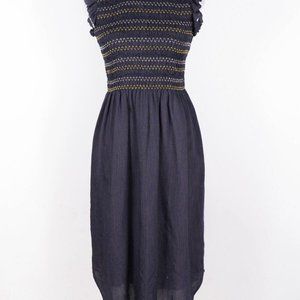 Sea New York Silk Blend Navy Blue Fit Flare Embroidered Long Boho Nap Dress sz 2
